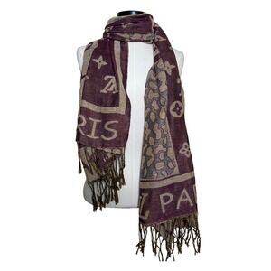 Designer Inspired Monogram Leopard Print Scarf Oversized Pashmina Shawl Fringe‎